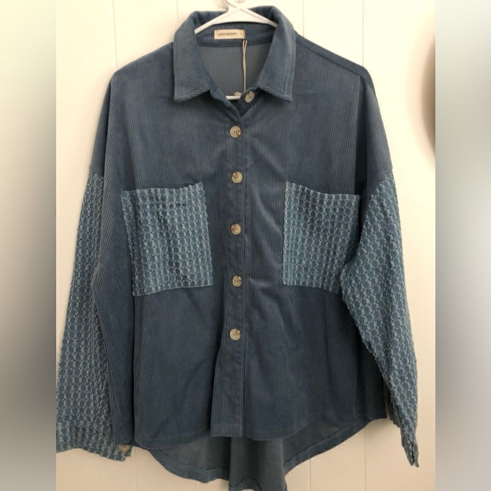 Cozy Corduroy Pockets Button Down Denim Jacket Shacket - Picture 13 of 14